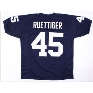 UF Chen37 Good Man Youth Women Vintage v Neck Rudy Ruettiger＃45 Rudy Movie Navy Blue Football Jersey S-5XLまたはカスタムすべての名前または番号ジャージー