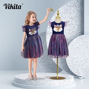 Vikita Girls Dresses Girls paljetter ärmlösa klänningar barn elegant prinsessa tutu vestidos barn sommar tyllklänning 220707