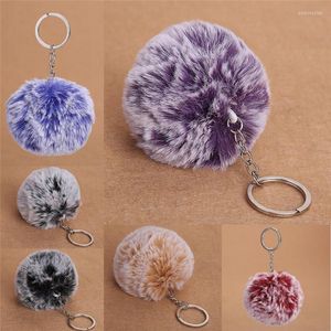 Keychains 8cm 1 bola 2 cores Frost White Pur Pom Keychain Women Bag Key Chain