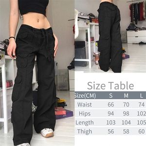 Y2K Pockets Cargo Pants for Women Straight Oversize Pants Harajuku Vintage 90S Aesthetic Low Waist Trousers Wide Leg Baggy Jeans 220607