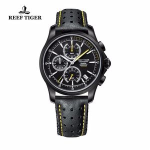 Reef Tiger/RT Orologio sportivo da uomo al quarzo con cronografo e data, cronometro casual in acciaio nero con super luminoso RGA1663 T200409