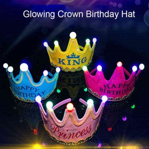 Светодиод короля принцесса Принц с днем рождения бумаги короны шляпы для детского душа девочка для девочек рождественские украшения поставляют дети L220601