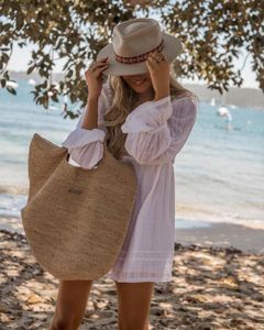 Lässige Kleider, Boho-Chic, lockeres Zeltkleid, Hippie, weiße Spitze, lange Bluse, Sommer, Strandmode, Bohemian-Mode-Outfit, lässig