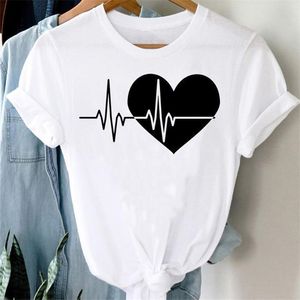 Tee Women Top Clothes Love Heart Valentines Day Lady Casual Short Sleeve Fashion Summer Tshirt Regular Female Graphic TShirt 220527