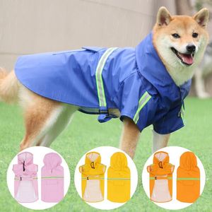 Dog Apparel Reflective Large Dog Raincoat Hooded Adjustable Pet Waterproof Clothes Lightweight Rain Jacket Poncho Hoodies with Harness Hole S XL