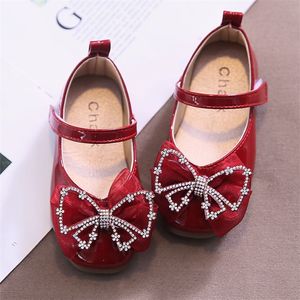 Childrens Leather Girls Shiny Spring Autumn British Style SoftSoled Bow Square Toe Performance Princess Shoes 220620