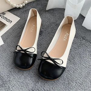 Pantofel Chic Warna Permen Ikatan Simpul Manis Lucu Sepatu Flat Kasual Ujung Bundar Wanita Fashion Kulit PU Balet Selip 220614