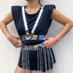 Silver Color Tassel paljetter Bra bikini kroppskedja för kvinnor sexig sele bröstkropp smycken klänning fest nattklubb
