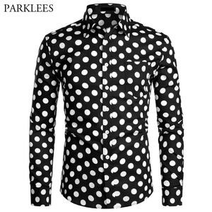 Svart vit polka dot tröja män kemise homme casual knapp up mens klänning tröjor trädgårdspoint camisas masculina usa storlek xs-xxl 220322