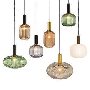 Pendellampor nordiskt målat glas led modern randig vintage hem ljuskrona kök vardagsrum sovrum dekor hängande belysning 