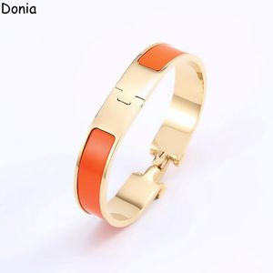 Donia jewelry luxury bracelet European and American fashion 12mm wide enamel letters titanium gold bracelet with bag.