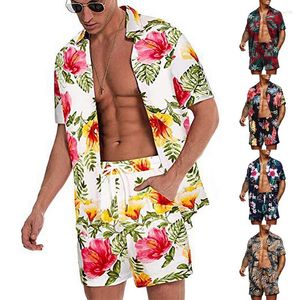 Men's Tracksuits Hawaiian Men's Fashion Sets Summer Print Short Sleeve Shirt Button Beach Shorts Two Set Casual Vacation 2 Piece Suit