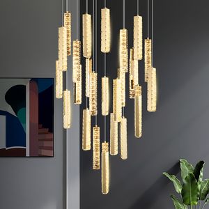 Led modern luxury chandeliers crystal staircase lamp chrome-plated golden staircase chandelier hotel villa living room interior