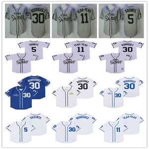 Man The Sandlot Benny Movie Baseball 30 'The Jet' Rodriguez 5 Michael 'Squints' Palledorous 11 Alan Yeah-Yeah McClennan Jersey Stiched Grigio Bianco Blu