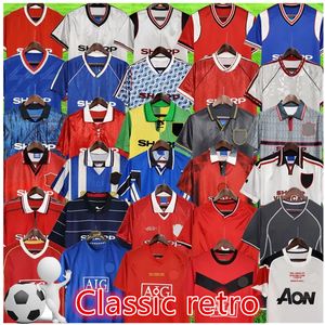 Retro Version 1992 1994 1996 2002 Jerseys de futebol unido 1999 2000 Camisas de futebol finais Giggs Scholes Ronaldo Vitage 1990 1998 Cantona Keane