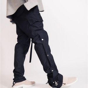 UOMINI Black Fog Street Men Side Snap Pants Snap Cargo Hip Hop Slim Fit Ribbond Waist Track11