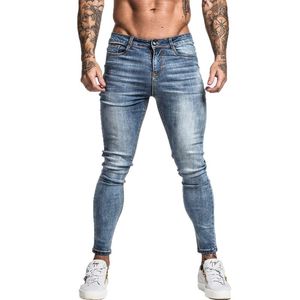 Jeans masculinos gingtto homens elástico cintura magro estiramento rasgado calças streetwear mens denim azul