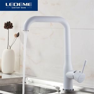 LEDEME White Kitchen Faucets Deck Mounted Kitchen Faucet Torneira Handle Swivel Sink Faucets Mixers Taps Brass Finish L4698W T200424