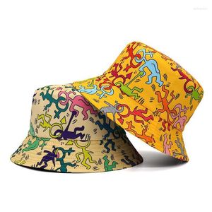 Chapéus de aba larga 2022 Cotton Cartoon Print Bucket Hat Fisherman Viagem ao ar livre Cap para homens e mulheres Delm22