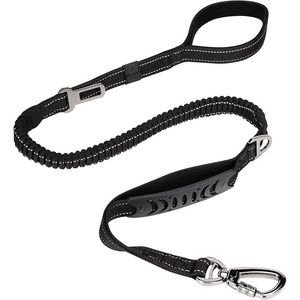 Dog Collars & Leashes Luxury Dual-use Strong Big Leash With Car Safety Buckle And Padded Handle Short Pull Elastic Rope Reflective Black Lea