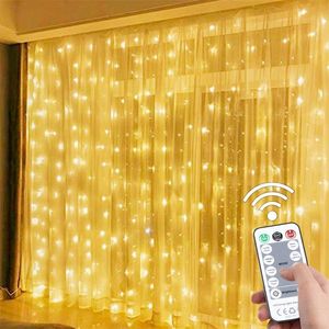 Luce per tende USB LED Glow Festoon String Strand Fairy Twinkle Hanging Garland Remote Window Wall Balcone Terrance Deck Lamp 220408