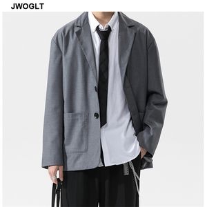 Новое прибытие корея мужская куртка Blazer New Fashion Brand Slim Fit Men Suit Black Grey Blazers Men 210412