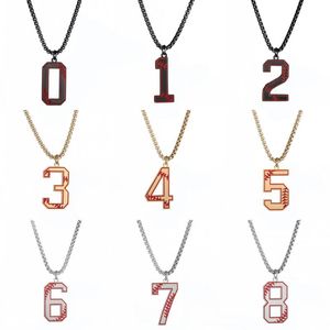 Pendant Necklaces Stainless Steel Baseball Number Necklace Men Enamel Charm Box Chain Digital Sports Jewelry 0 1 2 3 4 5 6 7 8 9Pendant