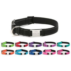 Hundehalsbänder, Leinen, Haustier-Nylon, reflektierendes Halsband, solide, schlichte Metallfassung, benutzerdefinierte kostenlose ID-Logo, gravierte Anti-Verlust-Halskette, Katzenzubehör