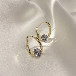Hoop & Huggie Gold Color Irregular Circle Studs Earrings For Women Girl's 925 Sterling Silver Single Diamond Earring Party AccessoriesHo