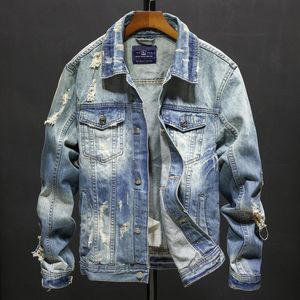 QNPQYX New Denim Jackets Men Cowboy Slim Fit Bomber Jacket Men's Ripped Jean Jacket Hip Hop Streetwear Coats