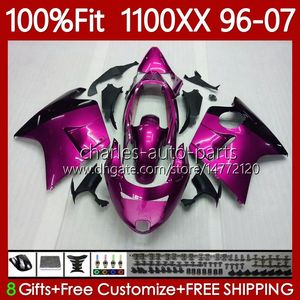 Rose Black Injection Body för Honda CBR1100 CBR 1100XX 1100 XX CC 114NO.116 Blackbird CBR1100XX 1996 1997 1998 1999 2000 2001 2002 2003 2004 2005 2006 2007 FAIRING