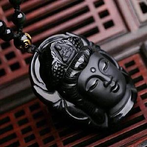 Hänge halsband naturliga obsidian buddha hängen halsband hand snidade kinesiska lyckliga amulet smycken energi helande gåvapendant