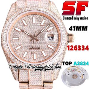 SF Senaste JH126333 A2824 Automatisk herrklocka TW126233 EW126334 Diamond Inlay Stick Markers Dial 904l Steel Iced Out Diamonds Rose Gold Armband Evity Watches