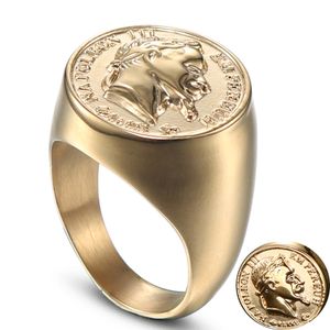 Stainless Steel Napoleon Head Sculpture Ring Gold Solid Men USA Standard Size 7/8/9/10/11/12/13/14 Three Dimensional Letter Extra large Finger Jewelry