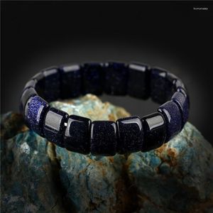 Bärade strängar chakra fyrkant med naturliga blå sandsten charms armband armband par armband kvinnor män smycken armband trum22