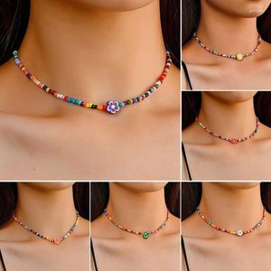 Chokers Mehrere Sommer Böhmen Bunte Perlen Blume Halsketten Für Frauen Handgemachte Polymer Clay Obst Anhänger Halskette GeschenkeChokers Godl22