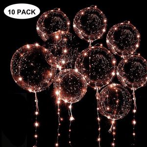 10Pack LED Light Up Bobo Balloons 18Inch Glow Transparent Helium Balloon With 3M String Lights For Party Christmas Wedding Decor