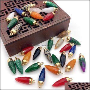 Arts And Crafts Arts Gifts Home Garden 8X25Mm Natural Crystal Stone Charms Cone Green Rose Quartz Pendants Gold Edge Trend Dhym4