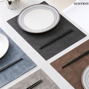 6 4pcs High end Faux Leather Placemat Waterproof Oil Proof Heat Insulation Thick Soft and Easy to Clean Dining Table Decor Mats 220627