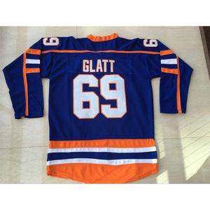 Mit Goon Hockey Jersey 100% Dikişli # 69 Doug Thug Glatt Jersey GOON Film Hokey Halifax Formalar Mavi