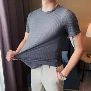 メンズTシャツプラスサイズ4XL-Mサマーファッションアイスシルクメンズ衣類のための薄い半袖2022シンプルなスリムフィットカジュアルTシャツhommemen's