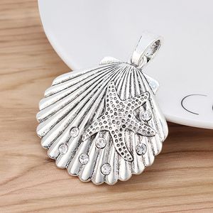 Hänge halsband 2st stora kammussla Seashell Starfish Rhinestone Crystal Charms hängsmycken för halsbandsmycken som gör 65x52mmpendant