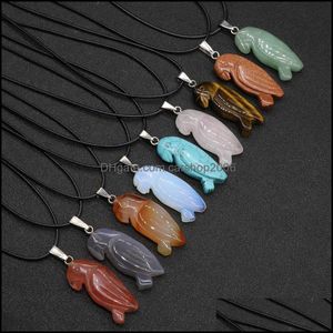 Pendant Necklaces Natural Crystal Semi-Precious Stone Bird Shape Necklace Rose Lots Quartz Healing Crystals Rope C Carshop2006 Dhsqj