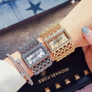 Rhintone Watch Women brand luxury Ladi Wrist Watch Square Bracelet Female Clock Gold Diamond Watch For Women 2022