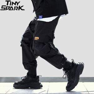 Höfthöftbyxor jogger streetwear lastbyxor fickor swag band harajuku män hiphop byxor joggar ankel längd byxor 201110