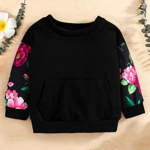 Baby Floral Print Kangaroo Pocket Sweatshirt SHE
