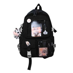 Nxy skolväskor 28gd kvinnor flickor student söt ryggsäck harajuku japansk stil estetisk multipocket väska med pendell bärbar dator bokpaket 220802