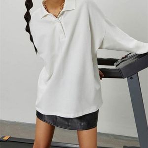 Wotwoy Autumn Casual White Polo Women Bawełniane luźne pulovery żeńskie topy z długim rękawem koszulki femme polos 220720