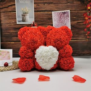 10 inches Rose Bear Heart Artificial Flower Rose Teddy Bear For Women New Valentine's Gift Birthday Party Wedding Decorate T200524