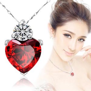 Hänge halsband valentin gåva halsband damer röda granat hjärtkristall lyxflicka smycken kedja